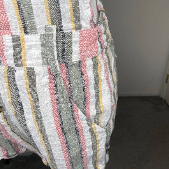 Indigo Rein Striped Linen Blend Shortall Overalls Romper - Size Medium - Picture 6 of 11